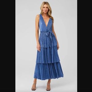 SABINA MUSAYEV BLUE PLEATED MIDI DRESS XS Great Condition